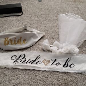 Bride sash, veil, fanny pack